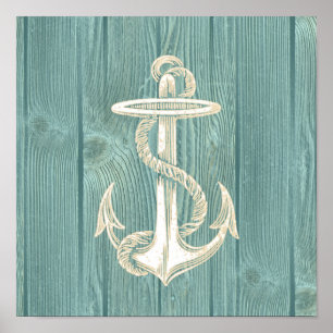 Anchor  Aqua Wood Beach Poster