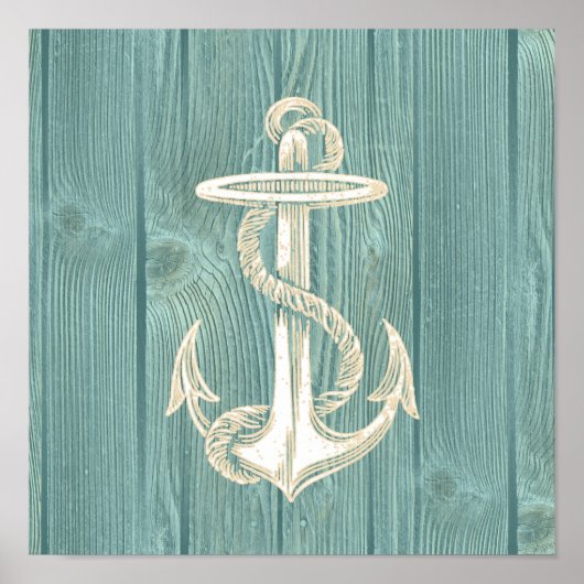 Anchor Aqua Wood Beach Poster (Voorkant)