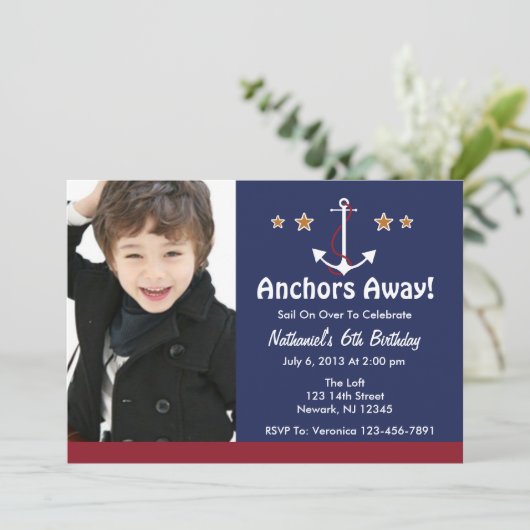 Anchor Away Birthday Uitnodiging (Staand voorkant)