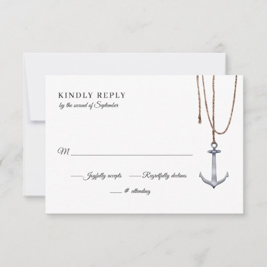 Anchor Away Touw Wedding RSVP Kaartje (Voorkant)