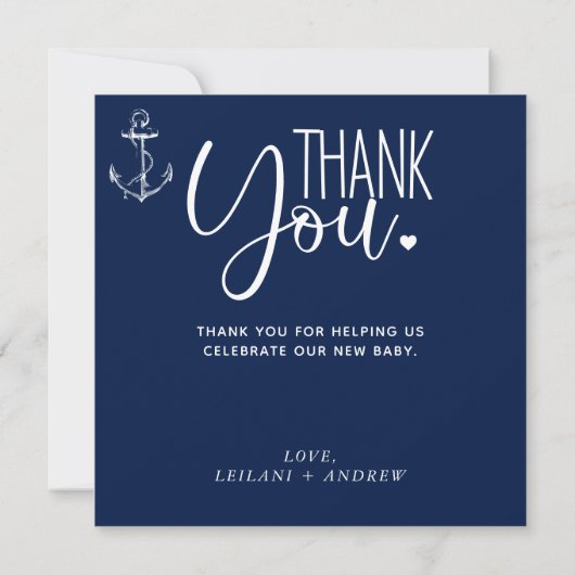 Anchor Baby shower Nautical Navy Blue Bedankkaart (Achterkant)