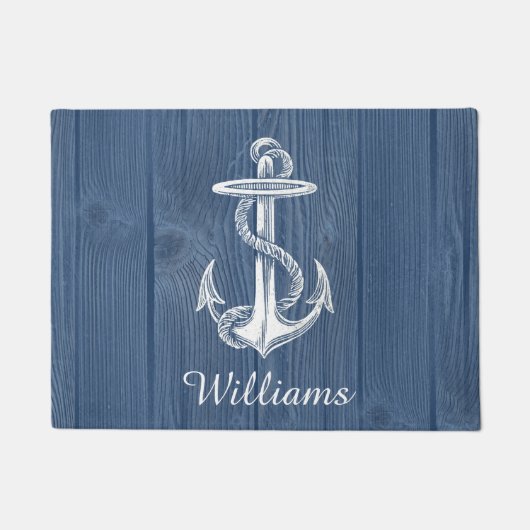 Anchor Beach Blue Wood Personalized Doormat Deurmat (Voorkant)