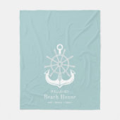 Anchor Beach House Familienaam Blauwgroen Fleece Deken (Voorkant)