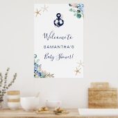 Anchor Beach Nautical Floral Baby shower Welkom Poster (Keuken)