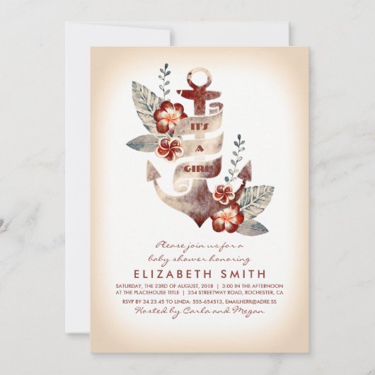 Anchor Beach Nautical Tropical Baby shower Kaart (Voorkant)