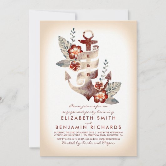 Anchor Beach Nautical Tropical Engagement Party Kaart (Voorkant)