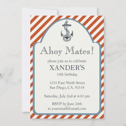 Anchor Birthday Party Invitations Nautical Thema Kaart (Voorkant)