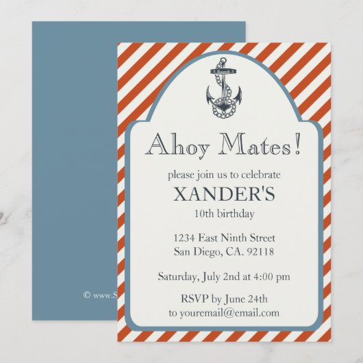 Anchor Birthday Party Invitations Nautical Thema Kaart (Voorkant / Achterkant)