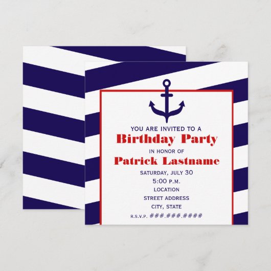 Anchor Birthday Party Ocean / Sailing Kaart (Voorkant / Achterkant)