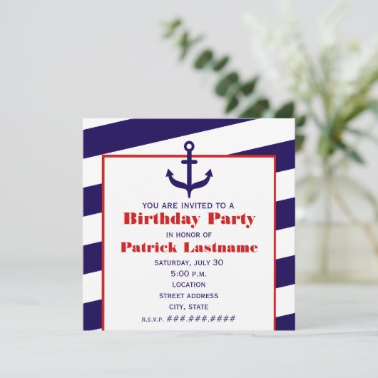 Anchor Birthday Party Ocean / Sailing Kaart (Staand voorkant)