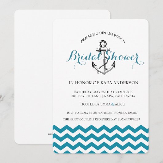 Anchor Blauwgroen Blue Chevron Nautical Vrijgezell Kaart (Voorkant / Achterkant)