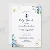 Anchor Blue Beach Nautical Florence Baby shower Kaart (Voorkant)
