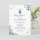 Anchor Blue Beach Nautical Florence Baby shower Kaart (Staand voorkant)