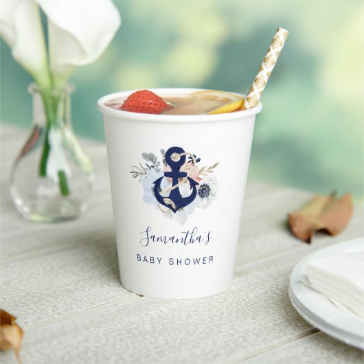Anchor Blue Beach Nautical Florence Baby shower Papieren Bekers (Insitu)