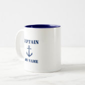  Anchor Blue Captain Naam toevoegen Bootnaam Tweekleurige Koffiemok (Voorkant links)