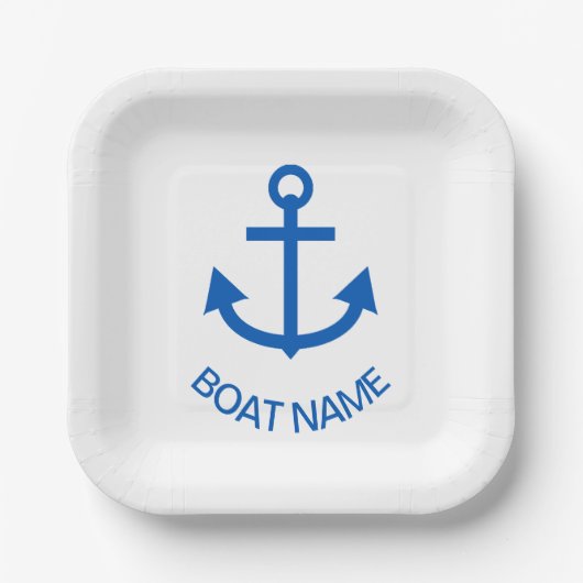 Anchor Blue Gepersonaliseerd Uw Boot Naam Wit Papieren Bordje (Voorkant)