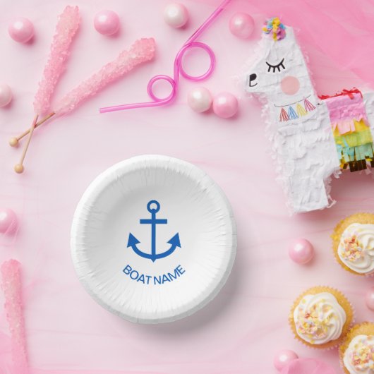 Anchor Blue Gepersonaliseerd Uw Boot Naam Wit Papieren Kommen (Feest)