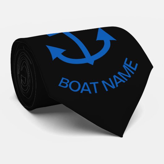 Anchor Blue Gepersonaliseerd Uw Boot Naam Zwart Stropdas (Opgerold)