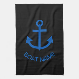 Anchor Blue Gepersonaliseerd Uw Boot Naam Zwart Theedoek