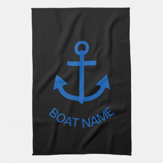 Anchor Blue Gepersonaliseerd Uw Boot Naam Zwart Theedoek (Verticaal)