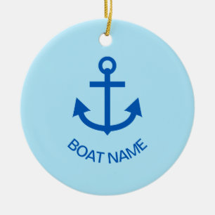 Anchor Blue Gepersonaliseerd Uw Bootnaam Bord Blau Keramisch Ornament
