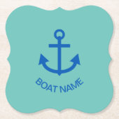 Anchor Blue Gepersonaliseerd Uw Bootnaam Zee Groen Kartonnen Onderzetters (Voorkant)