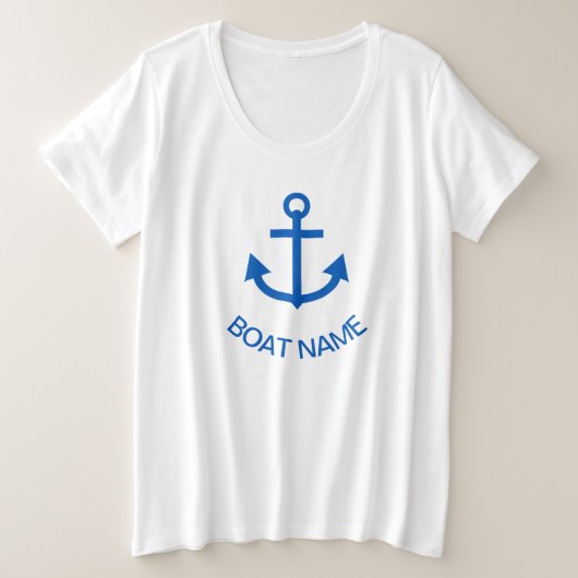 Anchor Blue Gepersonaliseerde uw bootnaam Grote Maat T-shirt (Design voorkant)