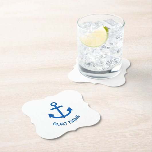 Anchor Blue Gepersonaliseerde uw bootnaam Kartonnen Onderzetters (Insitu)