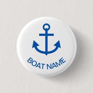 Anchor Blue Gepersonaliseerde uw bootnaam Ronde Button 3,2 Cm
