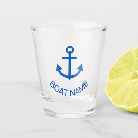 Anchor Blue Gepersonaliseerde uw bootnaam Shot Glas (Voorkant)