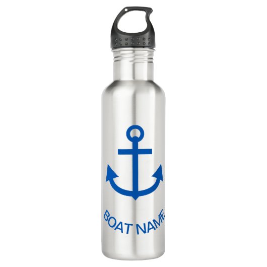 Anchor Blue Gepersonaliseerde uw bootnaam Waterfles (Voorkant)