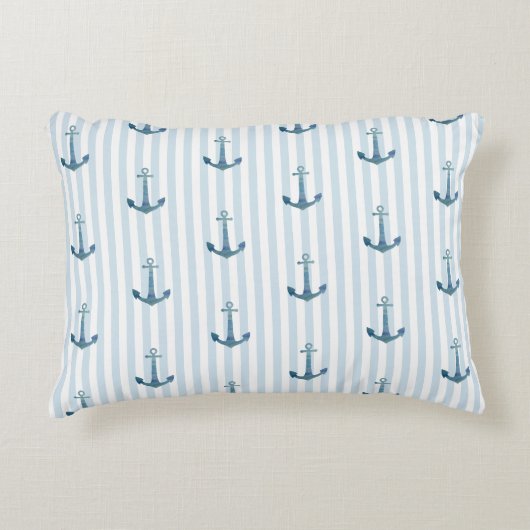 Anchor Blue Stripe Nautical Pillow Accent Kussen (Voorkant)