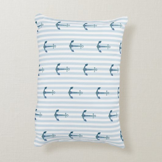 Anchor Blue Stripe Nautical Pillow Accent Kussen (Achterkant (Verticaal))
