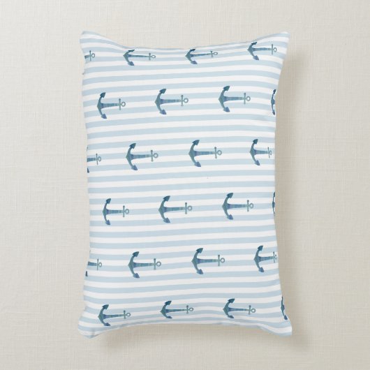 Anchor Blue Stripe Nautical Pillow Accent Kussen (Voorkant(Verticaal))