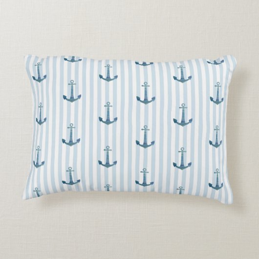 Anchor Blue Stripe Nautical Pillow Accent Kussen (Achterkant)