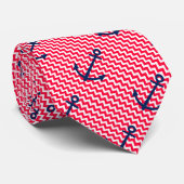 Anchor Chevron Nautical Pattern Stropdas (Opgerold)