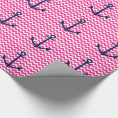 Anchor Chevron Nautical Pink and Navy Cadeaupapier (Hoek)