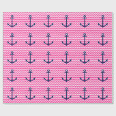 Anchor Chevron Nautical Pink and Navy Cadeaupapier (Vlak)