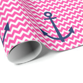 Anchor Chevron Nautical Pink and Navy Cadeaupapier (Rol Hoek)