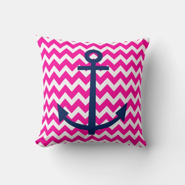 Anchor Chevron Nautical Pink and Navy Kussen (Voorkant)
