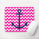 Anchor Chevron Nautical Pink and Navy Muismat (Met muis)