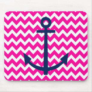 Anchor Chevron Nautical Pink and Navy Muismat