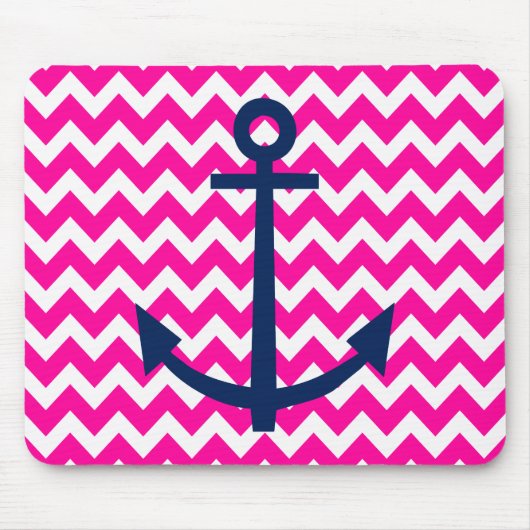 Anchor Chevron Nautical Pink and Navy Muismat (Voorkant)