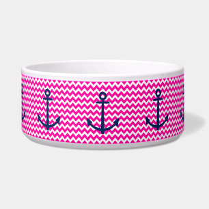 Anchor Chevron Nautical Pink and Navy Voerbakje