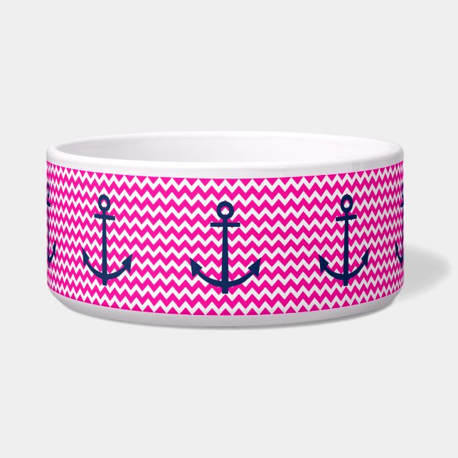 Anchor Chevron Nautical Pink and Navy Voerbakje (Voorkant)