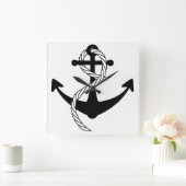 Anchor Clock Black en White Vierkante Klok (Huis)