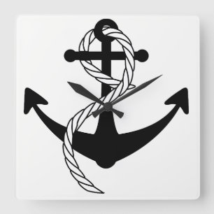 Anchor Clock Black en White Vierkante Klok