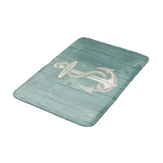 Anchor Cream  Aqua Wood Bath Rug Badmat (Gekanteld)