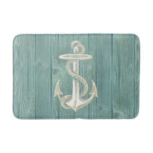 Anchor Cream  Aqua Wood Bath Rug Badmat