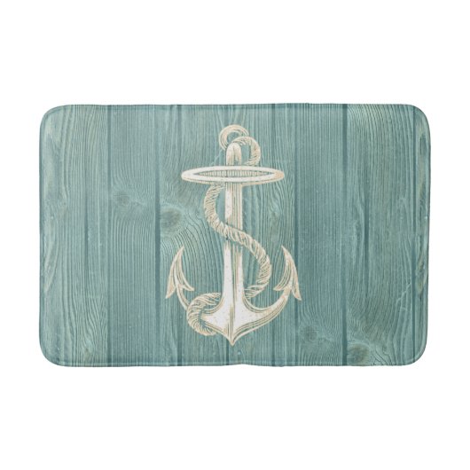 Anchor Cream  Aqua Wood Bath Rug Badmat (Voorkant)